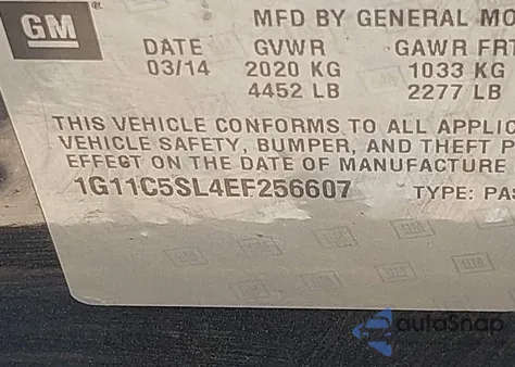 2014 Chevrolet Malibu 1Lt из США, поврежденный, VIN 1G11C5SL4EF256607